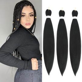 Braiding Hair 24 Inch 3 Packs Braiding Hair Pre Stretched Braiding Hair For Twist Or Box Braids Pre Stretched Braiding Hair For Crochet Braids Hot Water Setting Soft Yaki Texture(24Inch, 1B)