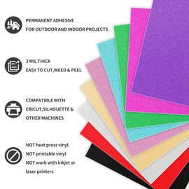 Lya Vinyl Shimmer Adhesive Vinyl Permanent Adhesive Bundle, 12"x12" 9 Pack Glitter Adhesive Vinyl Sheets for Mug, Cup, DIY Project, Party Decoration