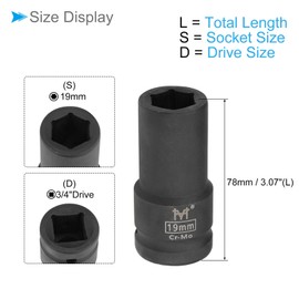 CoCud Deep Impact Socket 3/4" Drive 19mm Socket Cr-Mo Steel Hex Wrench Socket - (Application: Household Maintenance)