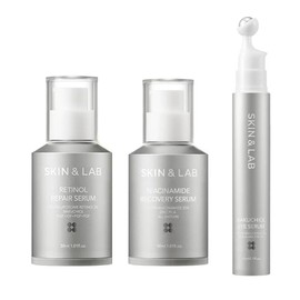 SKIN & LAB Vegan Retinol Serum, 1.0 fl oz (30 ml), Vegan Bactiol Eye Serum, 0.5 fl oz (15 ml), Vegan Niacinamide Recovery Serum, 1.0 fl oz (30 ml), Special Aging Care, Serum, 3 Types Set