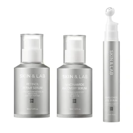 SKIN & LAB Vegan Retinol Serum, 1.0 fl oz (30 ml), Vegan Bactiol Eye Serum, 0.5 fl oz (15 ml), Vegan Niacinamide Recovery Serum, 1.0 fl oz (30 ml), Special Aging Care, Serum, 3 Types Set