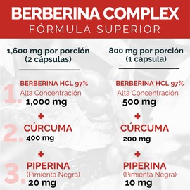 Berberina HCl Pura 60 caps Potenciada con Piperina y Cúrcuma | Ingredientes Naturales Premium | Suplemento Alimenticio Oby Berberine Complex 60 capsulas