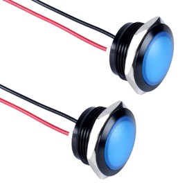 DMWD 2PCS 19mm 3/4 inches Metal Indicator Light, 12-24V AC/DC Waterproof IP67 Single lamp LED Pilot Lamp Raised Head with Wire for Car Truck Boat (Blue LED) Black Anodized Shell