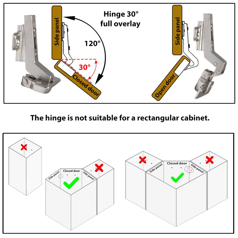 AERZETIX - C41050-Set of 4 Concealed Hinges 30° Curved for