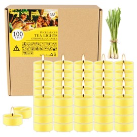 4-Hour 100Pack Citronella Tealight Candles, Outdoor and Indoor Summer Scented Candle,Natural Soy Wax Candle for Home Patio Garden Yard Balcony,BBQ Birthday Emergency