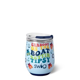 Swig Life 12oz Wine Tumbler with Lid, Stainless Steel, Dishwasher Safe, Portable, Triple Insulated Wine Tumbler (Errbody Boat)