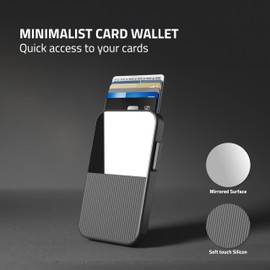 Fidelo Minimalist Sliding Wallet with Mirror - Silicone and Aluminum Card Holder - Quick Access, Durable Trigger Spring - 5Lx3W RFID Blocking - Holds up to 6 Cards - Minimalist Modern Design - Black