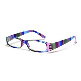Calabria R576 Colorful Stripe Reading Glasses +1.50 Purple Women Trendy Readers Lightweight Comfortable w/Soft Slip In Case