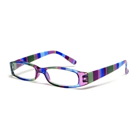 Calabria R576 Colorful Stripe Reading Glasses +1.50 Purple Women Trendy Readers Lightweight Comfortable w/Soft Slip In Case