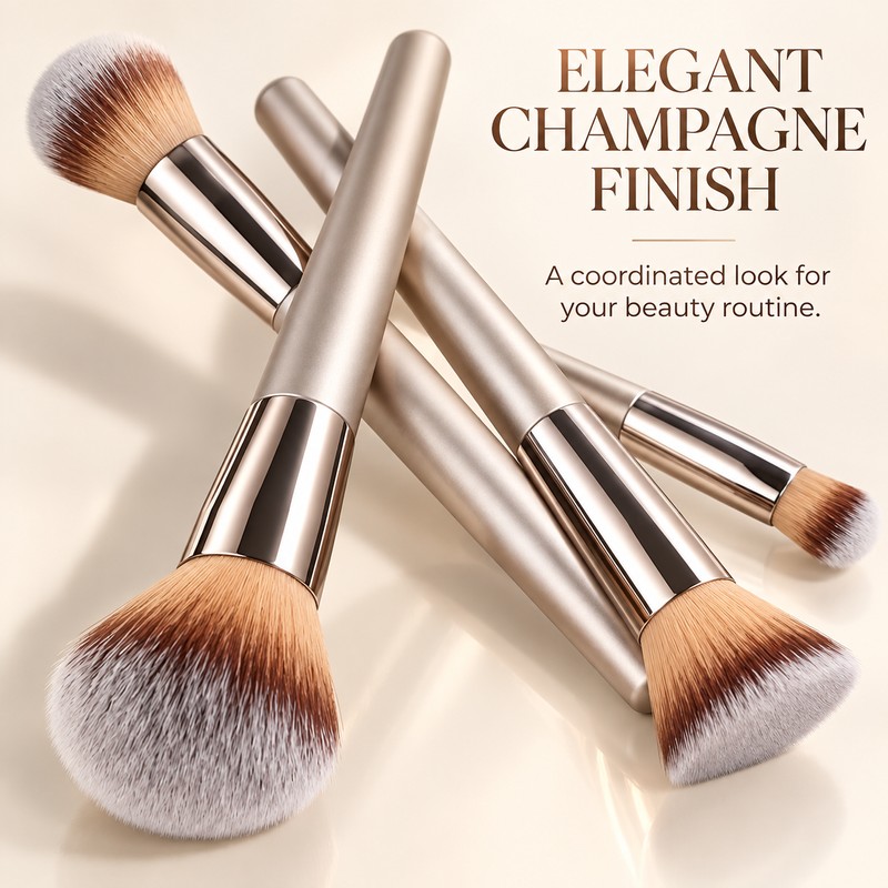 10-Piece Champagne Gold Makeup Brush Set with Soft Bristles for