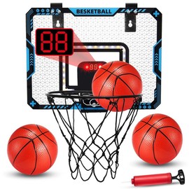 Indoor Basketball Hoop, Basketball Hoops Over The Door with LED Lighting - Color: Blue