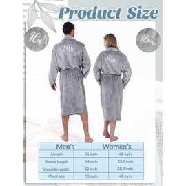 Jecery 2 Pcs His and Hers Robes for Couples Mr and Mrs Bathrobes Flannel Embroidered Matching Robes Wedding Engagement Gifts(Gray)