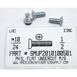 AMERICANINTEGRATEDSUPPLY.COM #10-24x1/2 Undercut Flat Head Phillips Machine Screws Steel Zinc Plated (50)