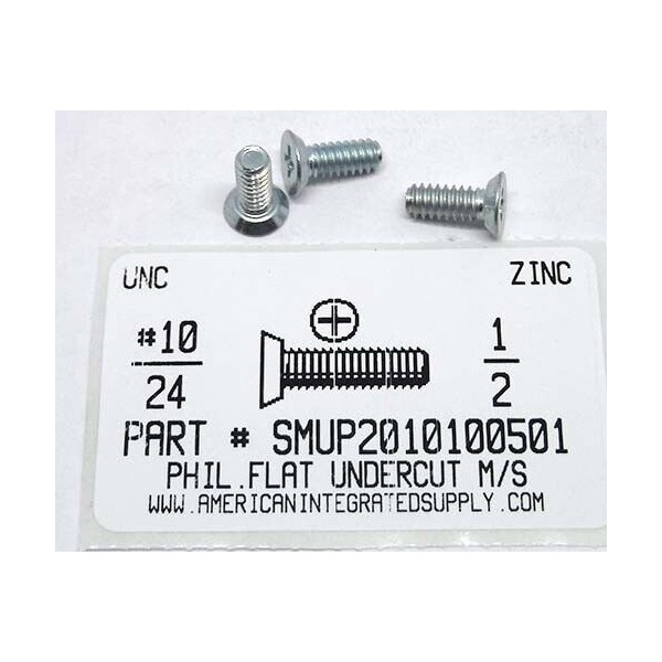 AMERICANINTEGRATEDSUPPLY.COM #10-24x1/2 Undercut Flat Head Phillips Machine Screws Steel Zinc