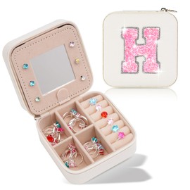 Uygafly Monogrammed Gifts for Women - Jewelry Case for Women Trendy Jewelry Box Fashion Cute Jewelry Organizers and Storage Aesthetic,Travel Essentials Birthday Gifts for Girls Women | Cream,H