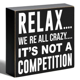 YROVWENQ Relax We're All Crazy Funny Office Wooden Box Decorations Sign Gifts for Women Coworker Colleague Friends Employees for Home Office Bar Table Shelf Plaque Sign Decor