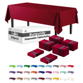Exquisite 24-Pack Burgundy Plastic Table Cloth - 54In. x 108In. Disposable Tablecloth for Parties - Rectangle Tablecloth - Disposable Table Cloths for Parties - Plastic Table Cover for Picnics