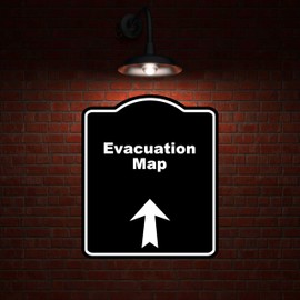 Evacuation Map Black Sign Arrow Up Aluminum Composite Sign 20 x 24 inches