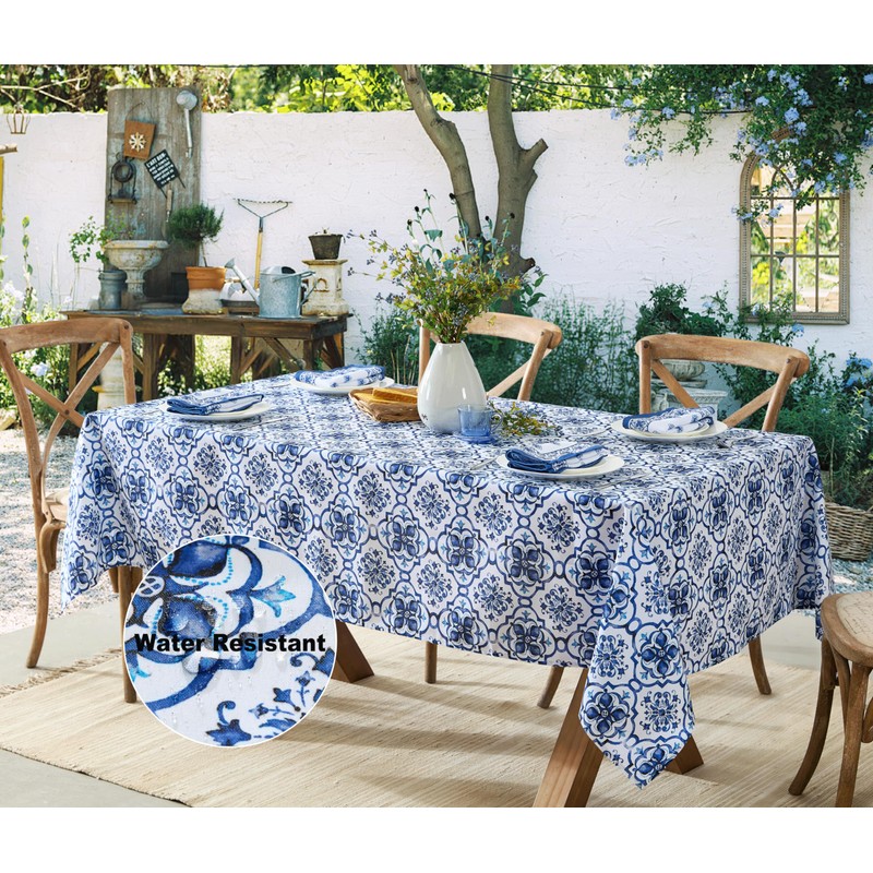Newbridge 52 x 70 Inch Rectangle Fabric Tablecloth, Blue Amani
