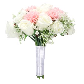 Artificial Fake Flowers Bridal Wedding Hand Bouquet Holding Flower Wedding Decor(White Pink )