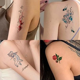 All Tattoo Stickers Watercolor Lettering Butterfly Flower Rose Moon Dolphin Flower Cat Henna Aesthetic High-Quality Tattoo Set / 모든 타투 스티커 수채화 레터링 나비 꽃 장미 달 돌고래 플라워 고양이 헤나 감성 고퀄 문신 세트