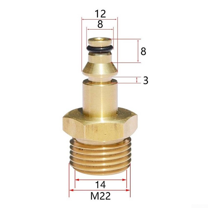 M22 Male Thread Adapter for Pressure Washer Hose, Brass Construction