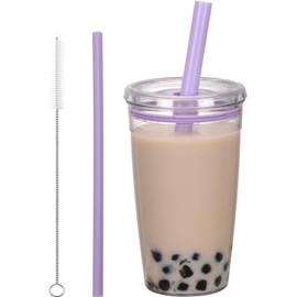 CJWLKJ Tritan Plastic Tumbler with Lid and Straw, 16oz Premium Insulated Iced Coffee Cups, Reusable Plastic Cups with Lid and Straw, Purple