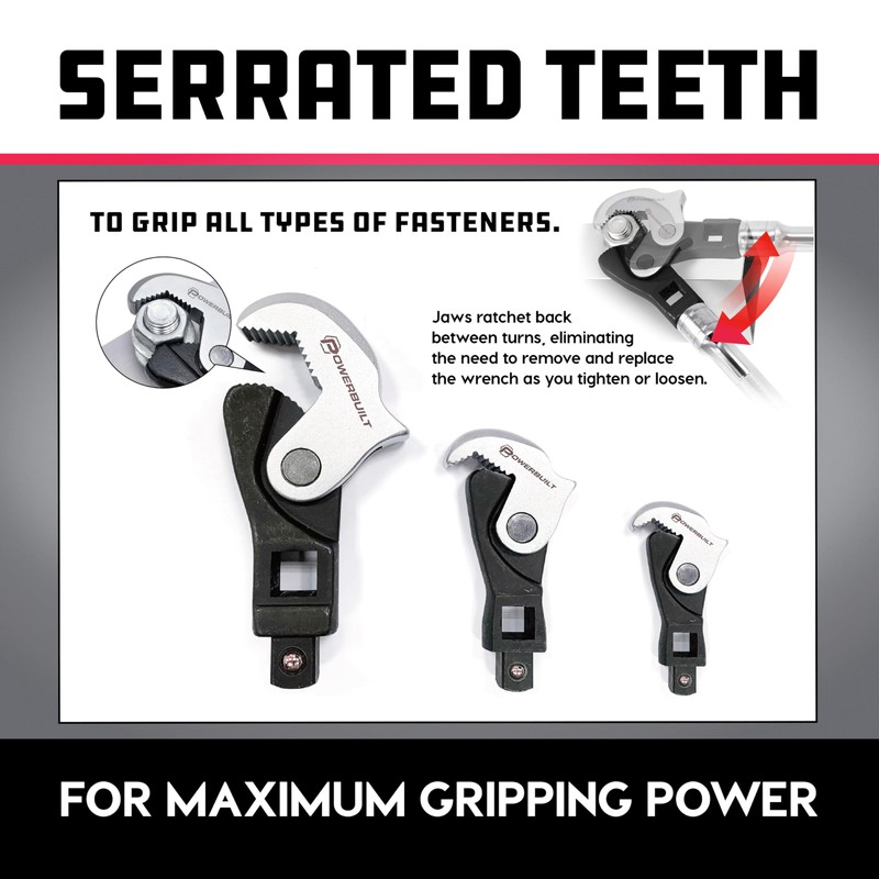 Powerbuilt 3 Piece Spring-Loaded Crowfoot Wrench Set, Adjustable, Auto Size,