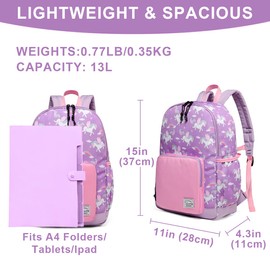 VASCHY Girls Backpack, 13L Kids Backpack Water Resistant School Bag 4-6 Years Toddler Rucksack Children's Backpack with Elastic Water Bottle Pockets for Elementary School(Pink Unicorn)