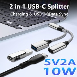 GELRHONR USB C OTG Charging Adapter, 2 in 1 USB-C Splitter, Short Type C Charging Cable with USB Female and USB C Female, for Most Type-C Phones, Laptops,Tablet,USB Fan,Printer (Silvery)