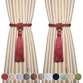Fenghuangwu Curtain Tiebacks Tassel Tie-Backs, Rope Curtain tie Backs Handmade Curtain Holdbacks Made from Polyester (red, 2p)