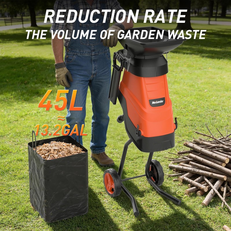 MAXLANDER Electric Wood Chipper Shredder, 15-Amp Corded Yard Mulcher with