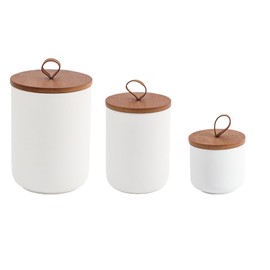YYW Food Storage Containers, 9/28/45 oz Ceramic Kitchen canister set for Countertop with Airtight Wood Lids, Food Saver Jars for Coffee, Tea, Candy (Three-piece suit in white)