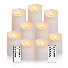 Nimiko Flameless Candles with Remote, Battery Operated Flickering Flameless Candles, LED Candles with Timer 2/4/6/8H, with Realistic LED Candles Set of 9 (D3 x H 3" 4" 5" 6" 7") (White)
