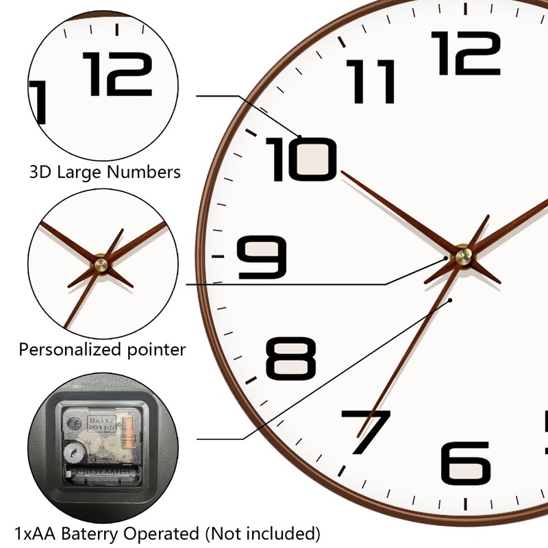 Mabpedo Woodgrain Wall Clock, Silent Non-Ticking Battery Operated Clock 10