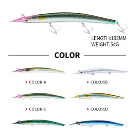 East Rain 7.15in Atlantic Needlefish Sinking Fishing Lures 2.26oz. Pencil Jerkbait Double Treble Hooks Sea Trolling Big Game Salmon Tuna Grouper Dolphinfish