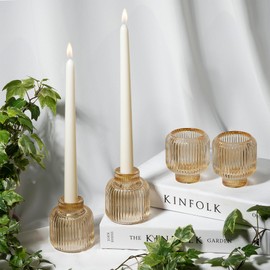 Reversible Glass Candlestick Holders - Set of 4 Candle Sticks Holder Decor - Taper Candle Holders - Table Decor - Candle Holders for Candlesticks