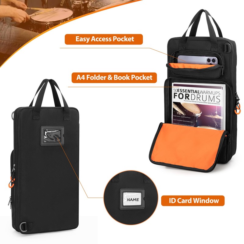 Damero Drumstick Bag, Drumstick Mallet Bag with Detachable Shoulder Strap,