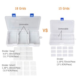 DUOFIRE Accessory Storage, Small Storage Case, Transparent Box, Sturdy Organizer, Parts Holder, Jewelry, Fishing Hooks, Bead Storage, Small Items, Set of 2 (18 Grid with Lid, White)