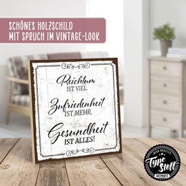 TypeStoff HS-00077 Wooden Sign with Saying – Health is Everything – Shabby Chic Retro Vintage Nostalgia Decorative Typography Graphic Picture Colourful in Used Look Made of MDF Wood