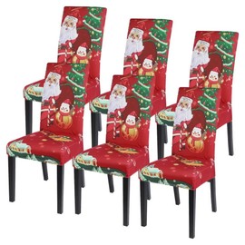 SearchI Christmas Dining Room Chair Covers Set of 6, Stretch Xmas Chair Slipcovers Protector, Spandex Washable Kitchen Parsons Chair Cover for Dining Room,Christmas Decor,Holiday Party(Santa Claus)