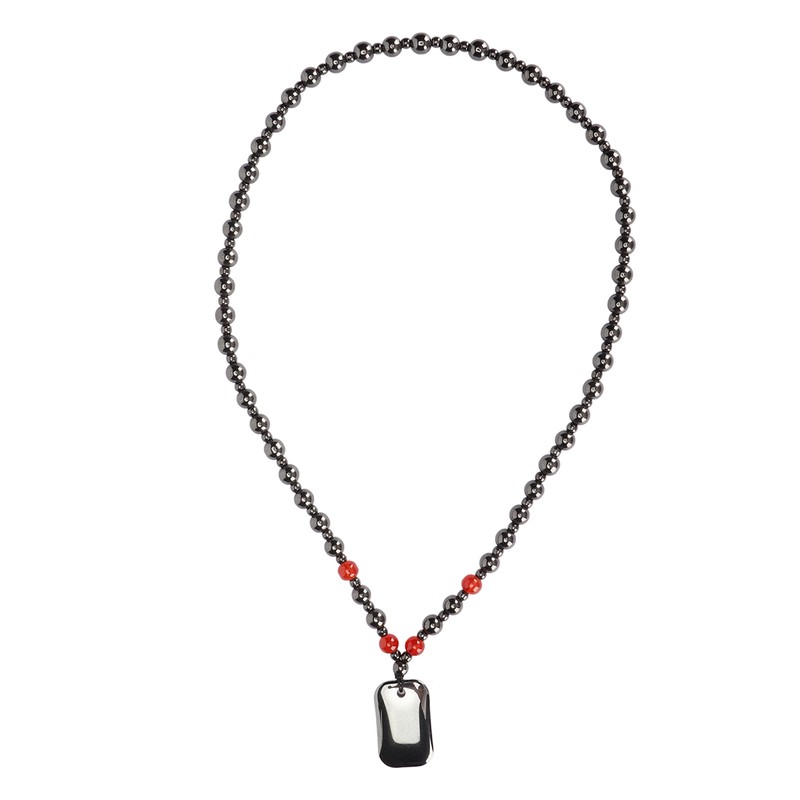 Terahertz Beaded Necklace Fashionable Rectangular Pendant Soreness Relief Energy Stone