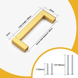 Probrico 96mm Cabinet Pulls Gold Cabinet Handles Stainless Steel Drawer Pulls Cupboard Square Bar Handles Wardrobe Knobs 15 Pack