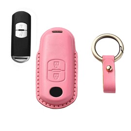 LETINGFAR Key Case for Mazda, Smart Key Case, Key Cover, Genuine Leather, Designed for Mazda 2 Buttons, Keychain, Mazda Cx4cx5cx8, etc, Pink