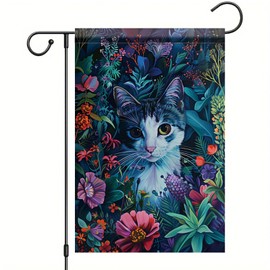 Startlit Patio Welcome Spring Cat Garden Flag Spring Summer Floral Flower Garden Flags 12 x 18 Inch Double Sided Yard Flags for Seasonal Outside Outdoor Decoration Flag