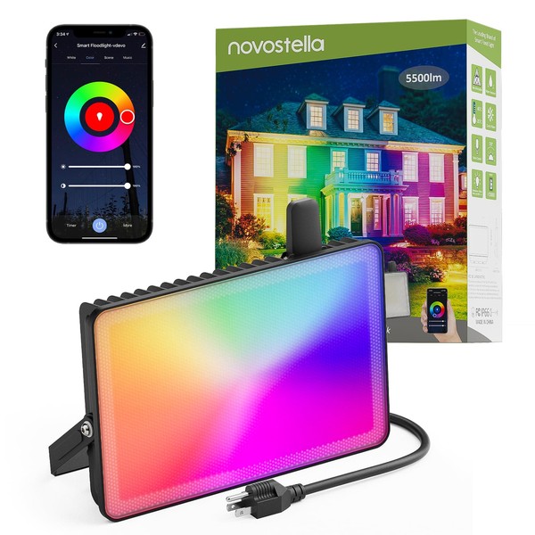 NOVOSTELLA Smart RGB LED Flood Light Outdoor 60W Tunable White,