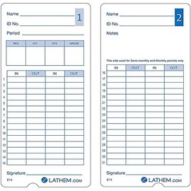 Lathem E14-100 Pack of 100 Time Cards, 2-Sided, for use with Lathem Model 400E Time Clock, 7" High