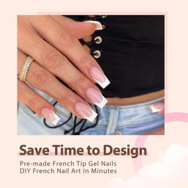 False Nails - 240 Pcs Coffin Press on Nails French Tip Nude Color False Nail Kit - Full Cover Stick on Nails Ballerina Nail Art with Nail File,Cuticle Pusher,Nail Glue