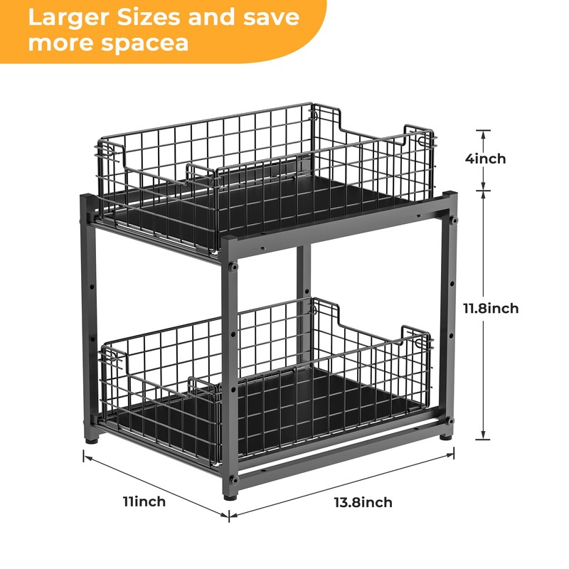 Under Sink Organizer, 2-Tier Pull Out Cabinet Organizer, Kitchen Bathroom
