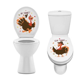 XZENTIRA 2PCS Thanksgiving Toilet Seat Cling Set with Cute Turkey Pattern Thanksgiving Bathroom Wallpaper Indoor Stickers Waterproof Decals Funny Holiday Bathroom Set Turkey Wall Decorations